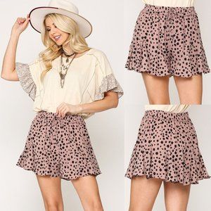 NEW Mauve Pink Black Leopard Animal Flared Shorts